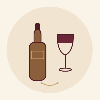 Illustration of a wine bottle and glass